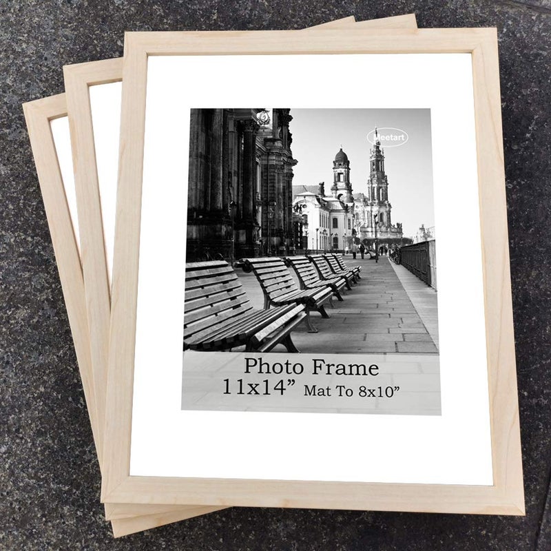 Meetart Picture Frames 11x14 inch Pack of 3 Piece in Plastic Glass MDF Shallow wooden-grain Color Frame, Display Pictures 11x14 8x10, Wall Hanger Vertical and Horizontal. - Image 3
